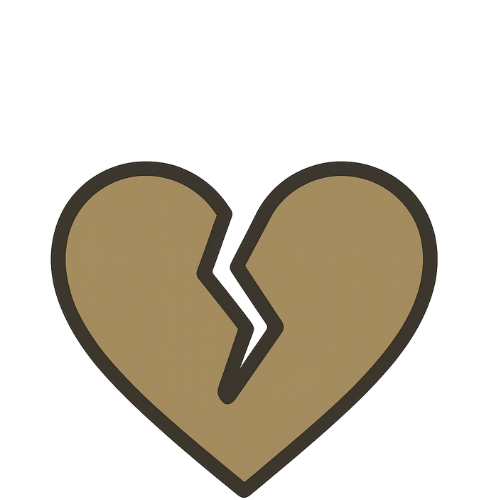 Vector icon of a red broken heart split by a black jagged line, symbolizing divorce or relationship breakups involving property sales.